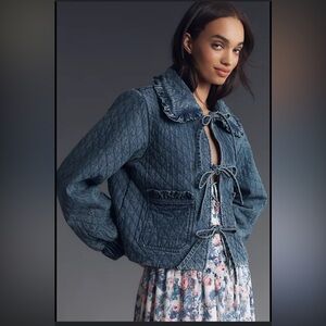 The Maura Bow-Tie Denim Jacket by Avec Les Filles Anthropology collection
